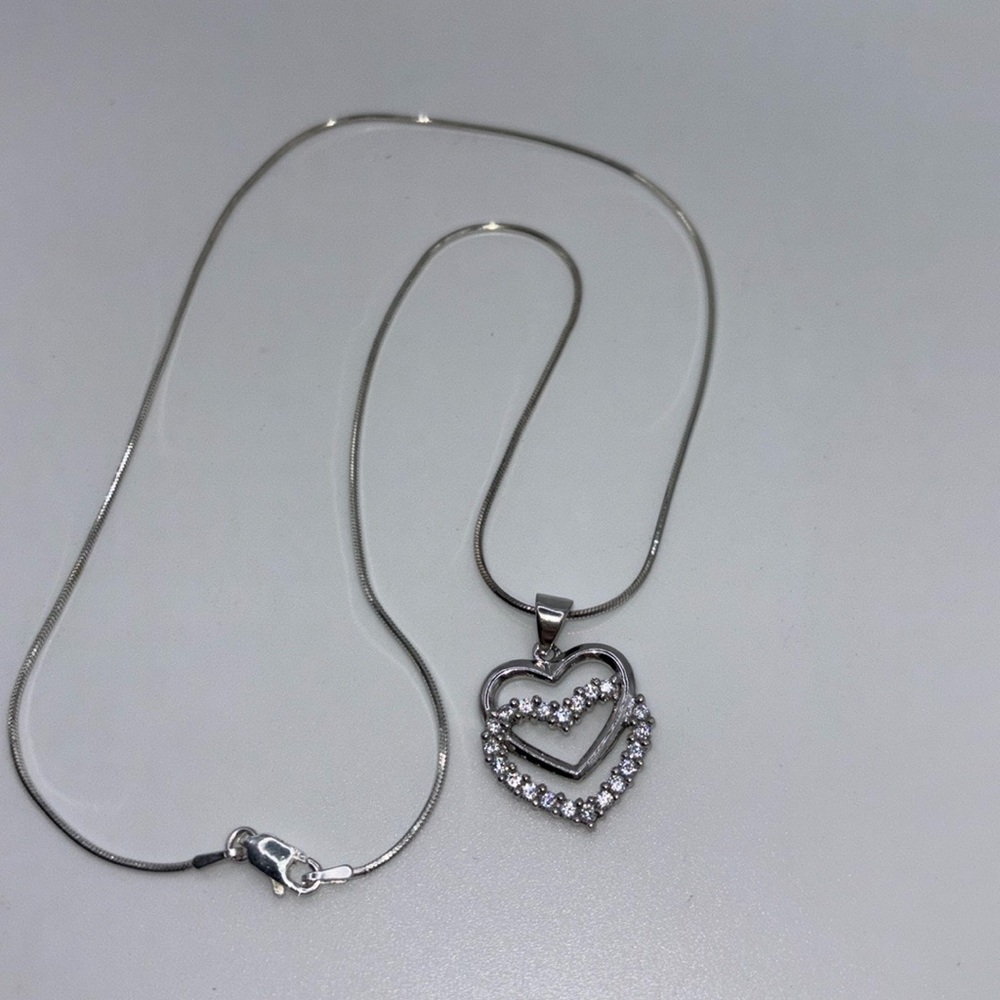 Sterling silver double heart necklace with CZ